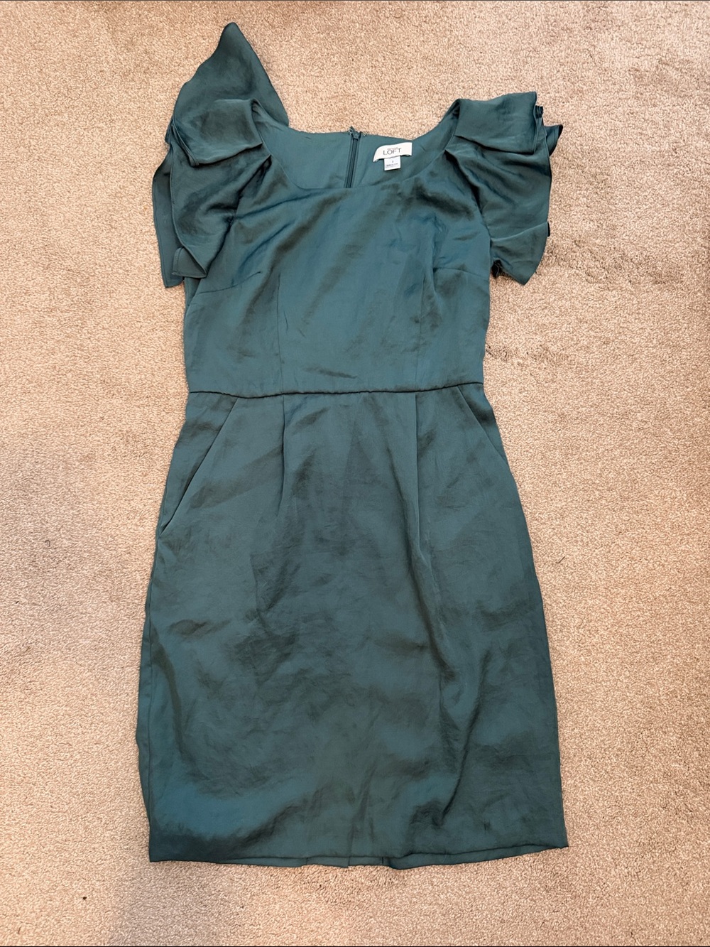LOFT Teal Green Flutter-Sleeve Sheath Dress